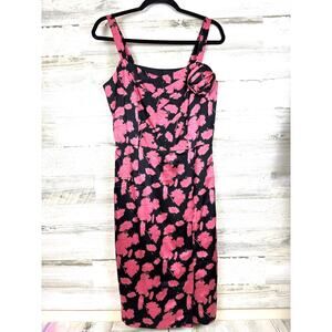 Doncaster Womens 8 Black Pink Floral Silk Sleeveless Work Party Midi Dress NWT